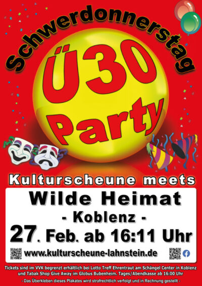 Ü-30 Party „Das Original“ am SCHWERDONNERSTAG