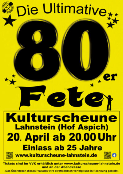 80er Fete am Ostersonntag in der Kulturscheune